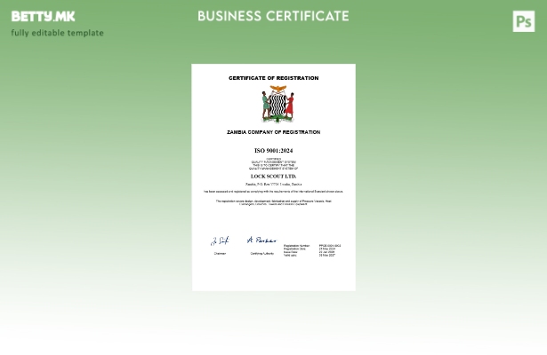 модерен стил Замбија сертификат за регистрација на бизнис Шаблон за Word и PDF ш